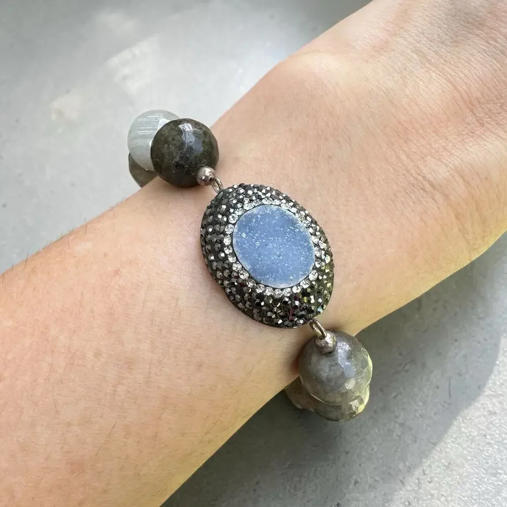 Labradorite Druzy Bracelet Sterling Silver Gothic Luxe Blue Celestial Witchy 925